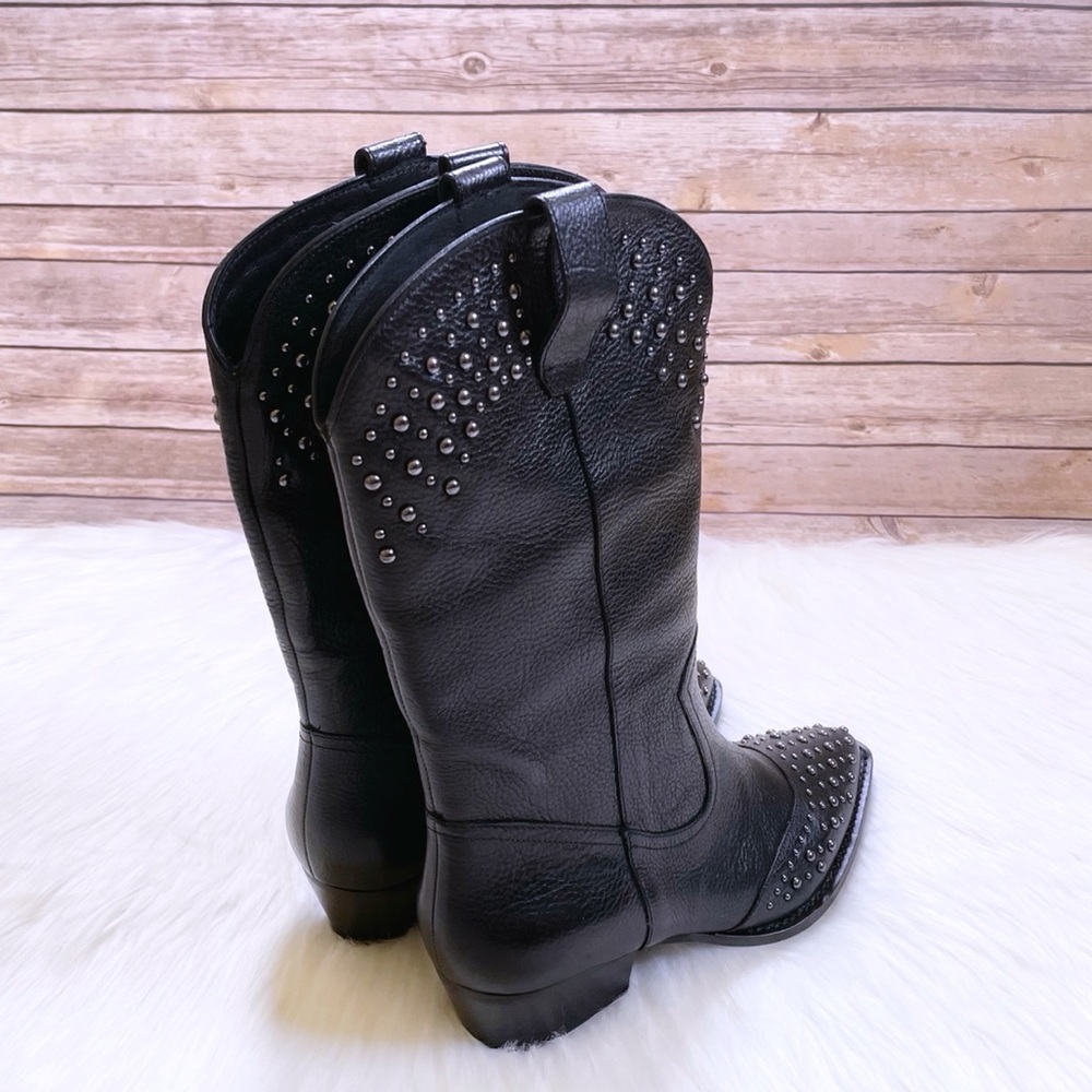 Botkier Tammy Studded Black Leather Western Boots - Picture 2 of 9